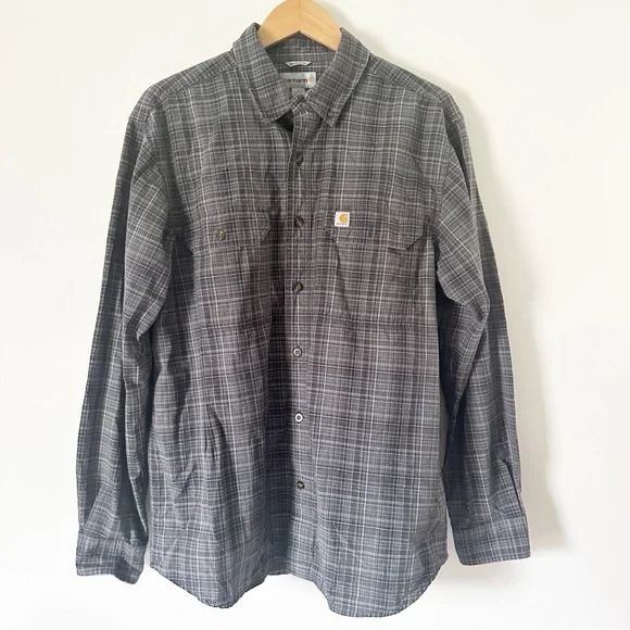 Carhartt Men's Relaxed Fit Casual Button Down Shirt Gray Plaid L - Picture 1 of 6